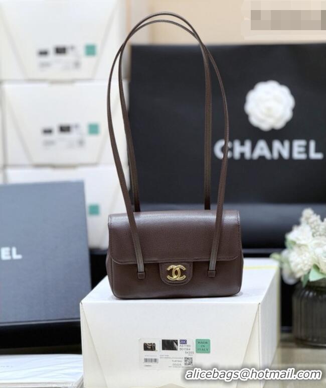 Best Price Chanel Grained Shiny Calfskin Clutch with Leather Strap AP5068 Red Brown 2026 Top Quality