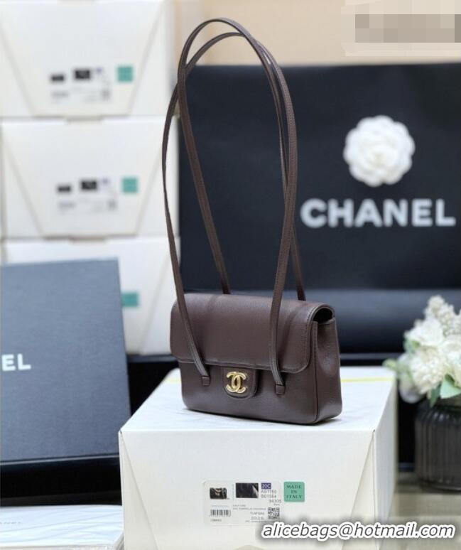 Best Price Chanel Grained Shiny Calfskin Clutch with Leather Strap AP5068 Red Brown 2026 Top Quality