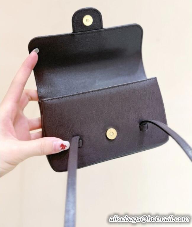 Best Price Chanel Grained Shiny Calfskin Clutch with Leather Strap AP5068 Red Brown 2026 Top Quality