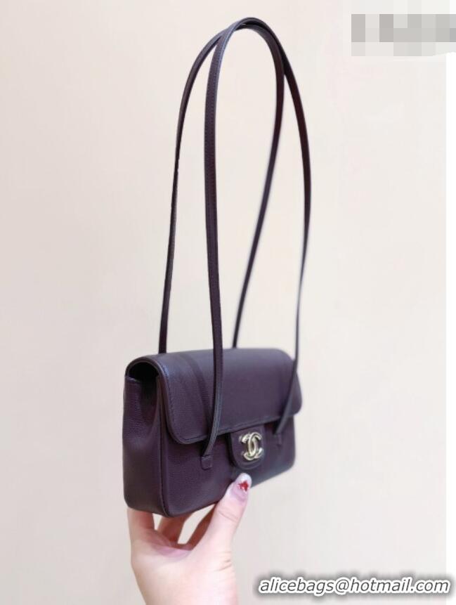 Best Price Chanel Grained Shiny Calfskin Clutch with Leather Strap AP5068 Red Brown 2026 Top Quality