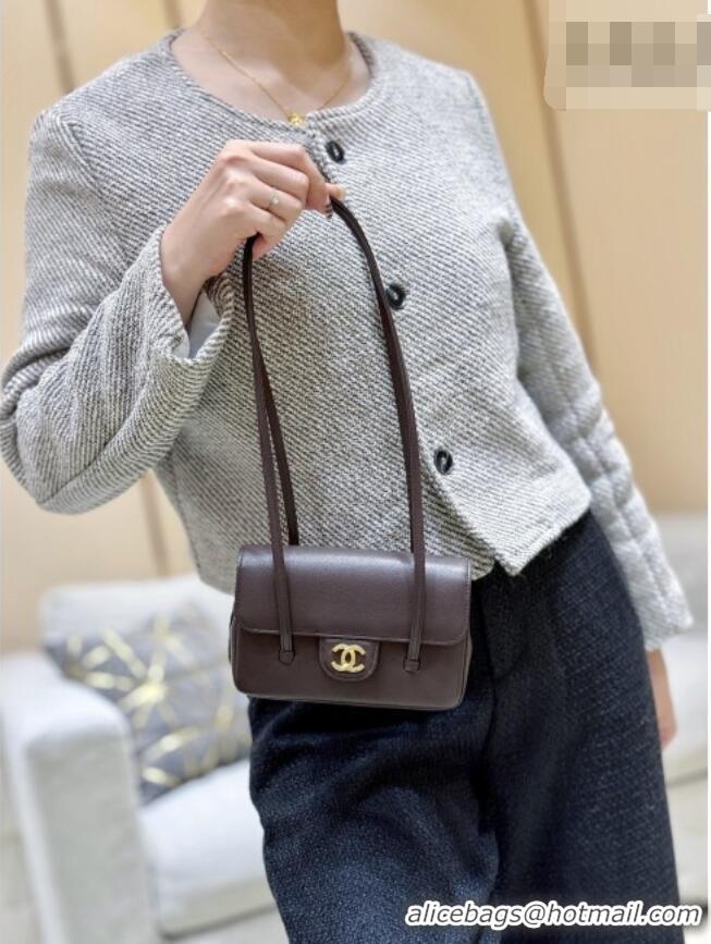 Best Price Chanel Grained Shiny Calfskin Clutch with Leather Strap AP5068 Red Brown 2026 Top Quality