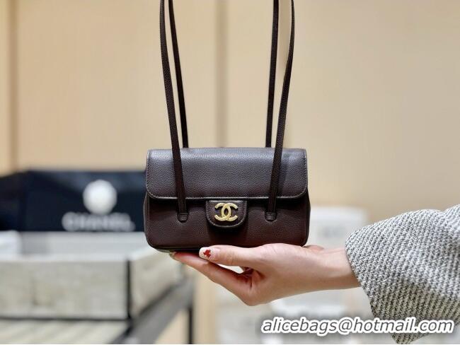 Best Price Chanel Grained Shiny Calfskin Clutch with Leather Strap AP5068 Red Brown 2026 Top Quality