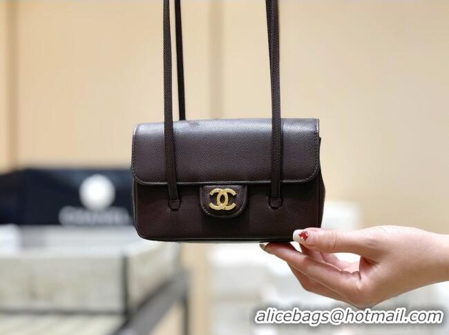 Best Price Chanel Grained Shiny Calfskin Clutch with Leather Strap AP5068 Red Brown 2026 Top Quality