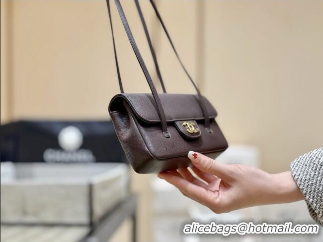 Best Price Chanel Grained Shiny Calfskin Clutch with Leather Strap AP5068 Red Brown 2026 Top Quality