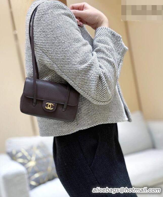 Best Price Chanel Grained Shiny Calfskin Clutch with Leather Strap AP5068 Red Brown 2026 Top Quality