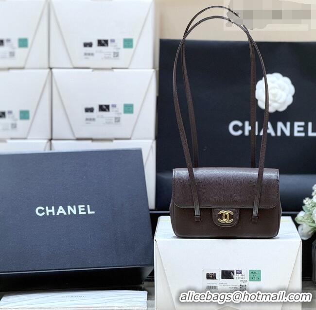 Best Price Chanel Grained Shiny Calfskin Clutch with Leather Strap AP5068 Red Brown 2026 Top Quality