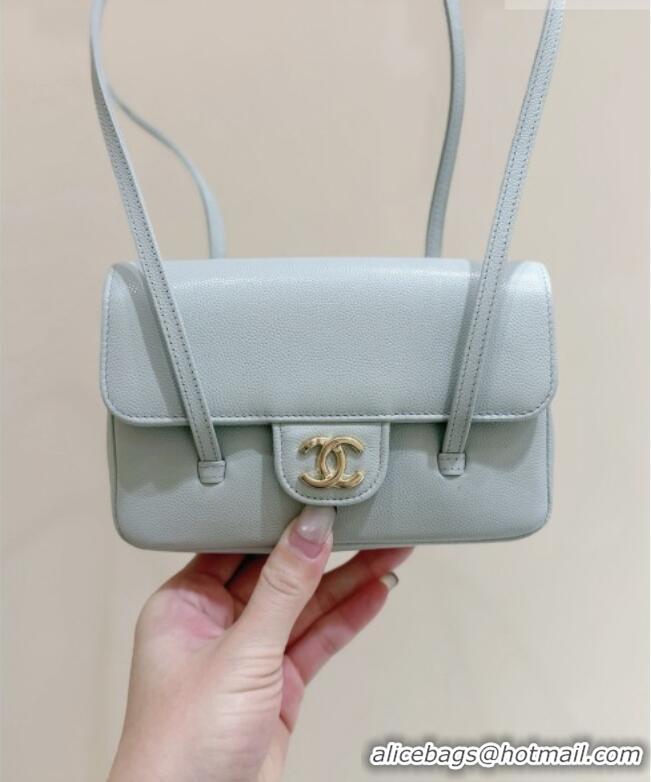 Classic Chanel Grained Shiny Calfskin Clutch with Leather Strap AP5068 Light Blue 2026 Top Quality