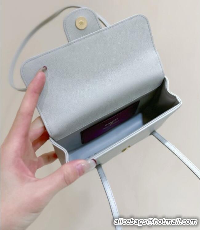 Classic Chanel Grained Shiny Calfskin Clutch with Leather Strap AP5068 Light Blue 2026 Top Quality