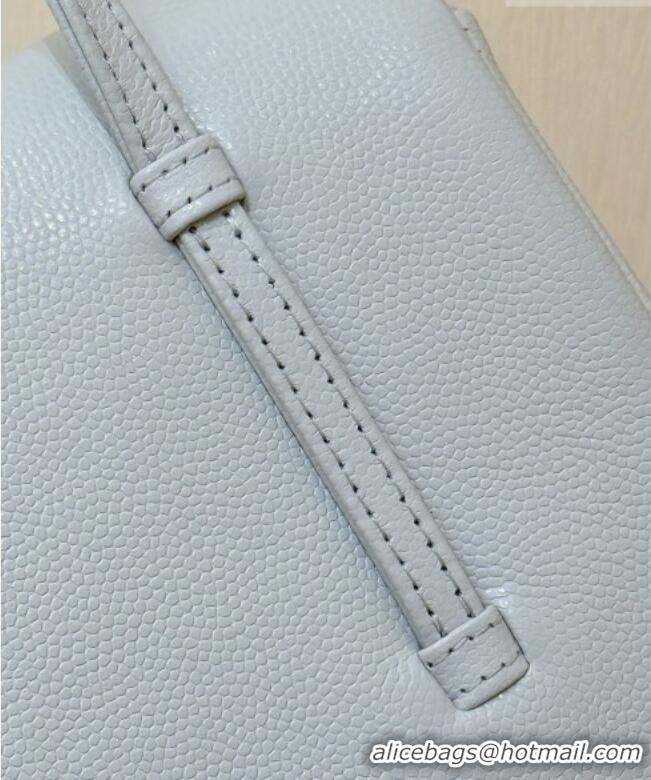 Classic Chanel Grained Shiny Calfskin Clutch with Leather Strap AP5068 Light Blue 2026 Top Quality