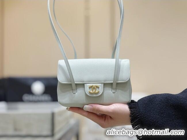 Classic Chanel Grained Shiny Calfskin Clutch with Leather Strap AP5068 Light Blue 2026 Top Quality