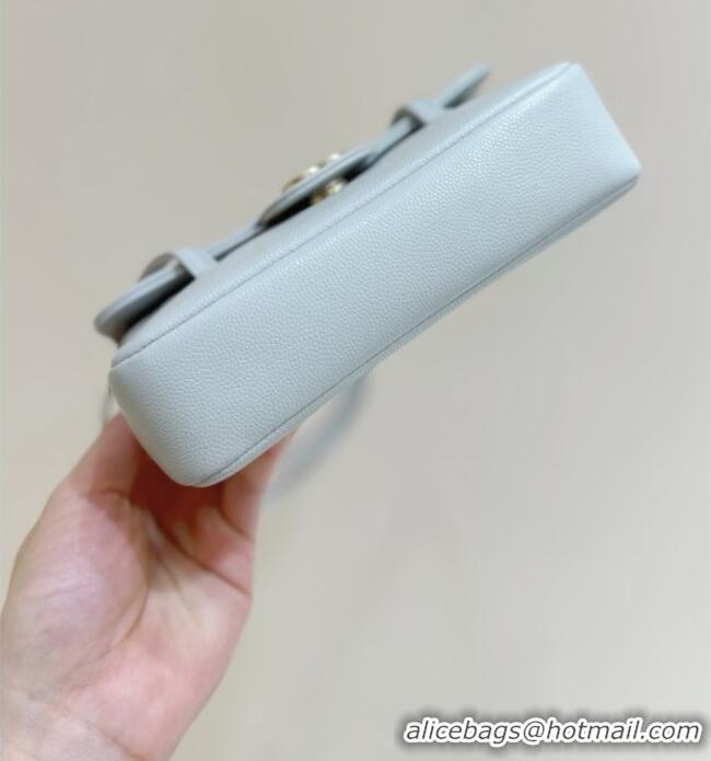 Classic Chanel Grained Shiny Calfskin Clutch with Leather Strap AP5068 Light Blue 2026 Top Quality