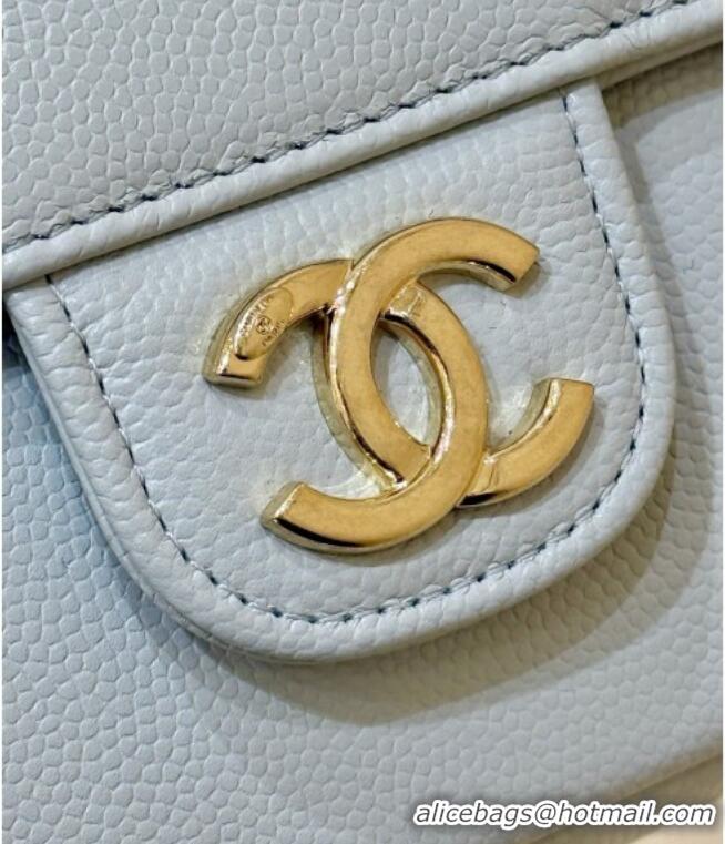 Classic Chanel Grained Shiny Calfskin Clutch with Leather Strap AP5068 Light Blue 2026 Top Quality