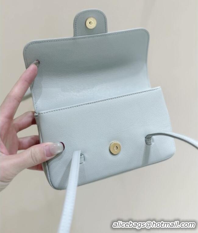 Classic Chanel Grained Shiny Calfskin Clutch with Leather Strap AP5068 Light Blue 2026 Top Quality