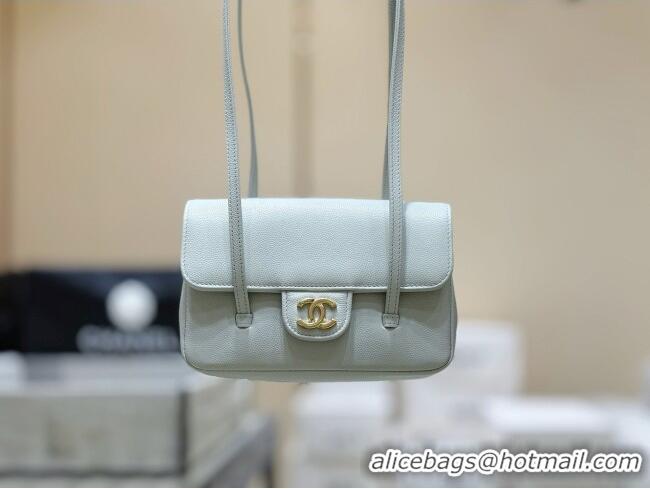 Classic Chanel Grained Shiny Calfskin Clutch with Leather Strap AP5068 Light Blue 2026 Top Quality