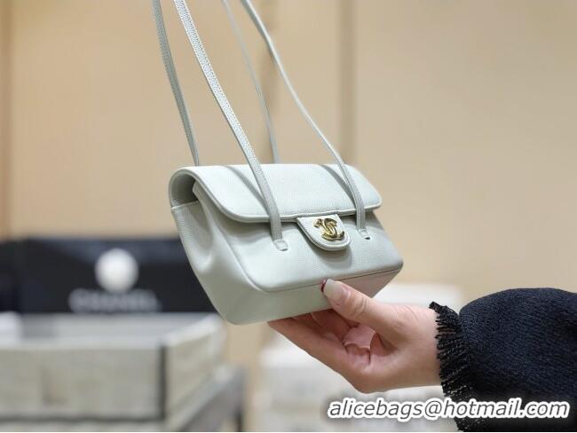 Classic Chanel Grained Shiny Calfskin Clutch with Leather Strap AP5068 Light Blue 2026 Top Quality
