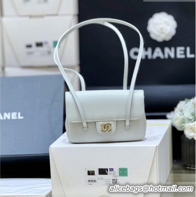 Classic Chanel Grained Shiny Calfskin Clutch with Leather Strap AP5068 Light Blue 2026 Top Quality