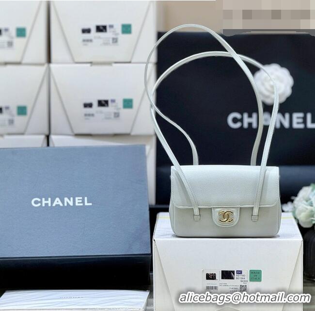 Classic Chanel Grained Shiny Calfskin Clutch with Leather Strap AP5068 Light Blue 2026 Top Quality