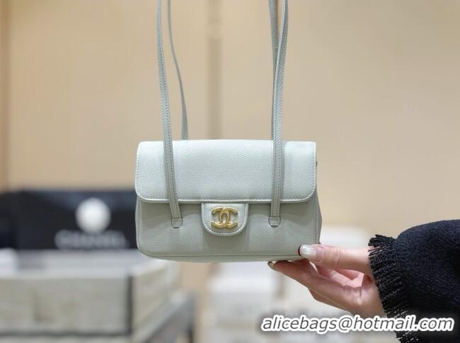 Classic Chanel Grained Shiny Calfskin Clutch with Leather Strap AP5068 Light Blue 2026 Top Quality
