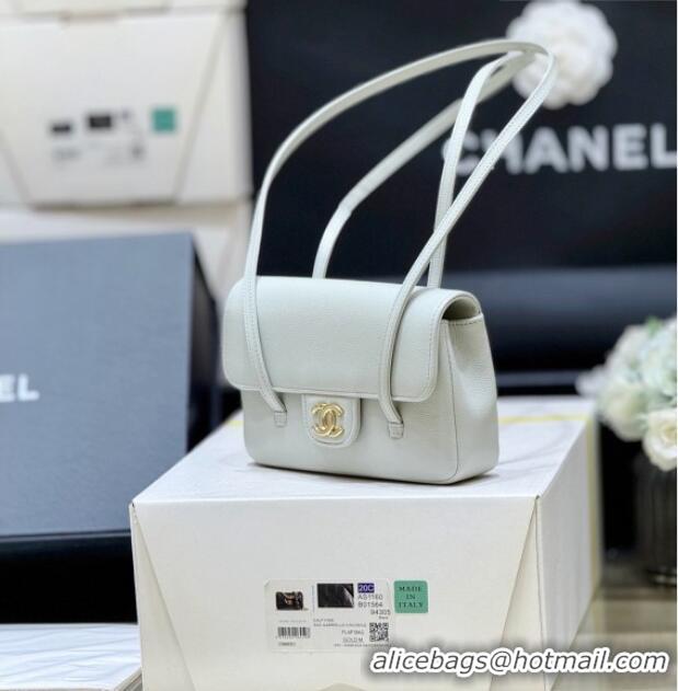 Classic Chanel Grained Shiny Calfskin Clutch with Leather Strap AP5068 Light Blue 2026 Top Quality