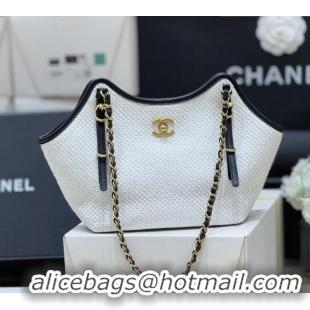 Famous Brand Chanel Braided Straw Small Shopping Tote Bag AS6015 White 2026 Top Quality