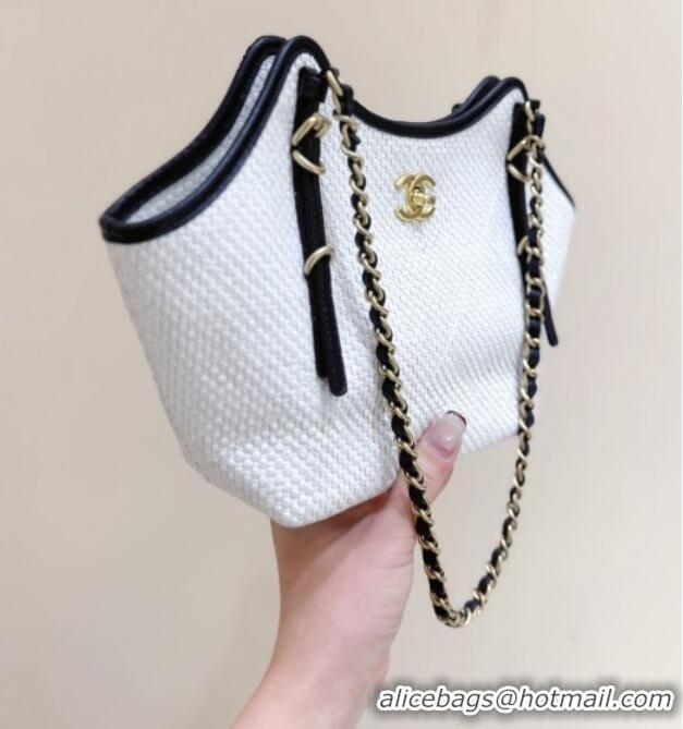 Famous Brand Chanel Braided Straw Small Shopping Tote Bag AS6015 White 2026 Top Quality