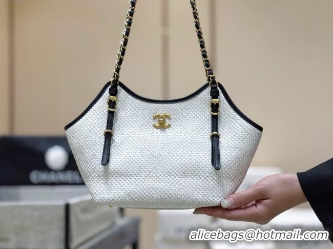 Famous Brand Chanel Braided Straw Small Shopping Tote Bag AS6015 White 2026 Top Quality