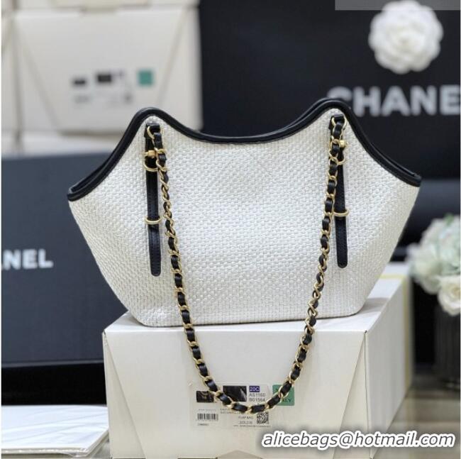 Famous Brand Chanel Braided Straw Small Shopping Tote Bag AS6015 White 2026 Top Quality