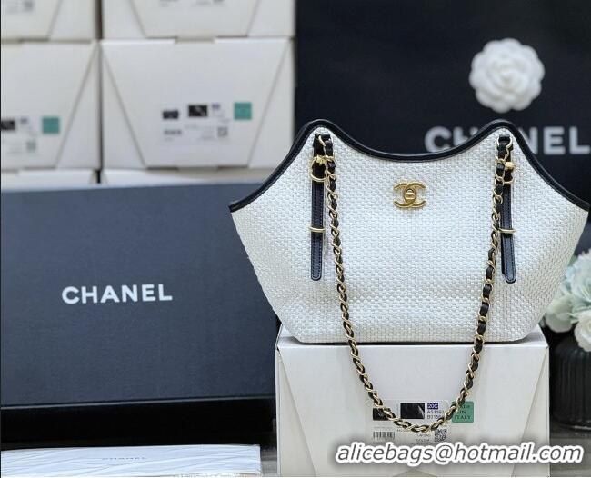 Famous Brand Chanel Braided Straw Small Shopping Tote Bag AS6015 White 2026 Top Quality