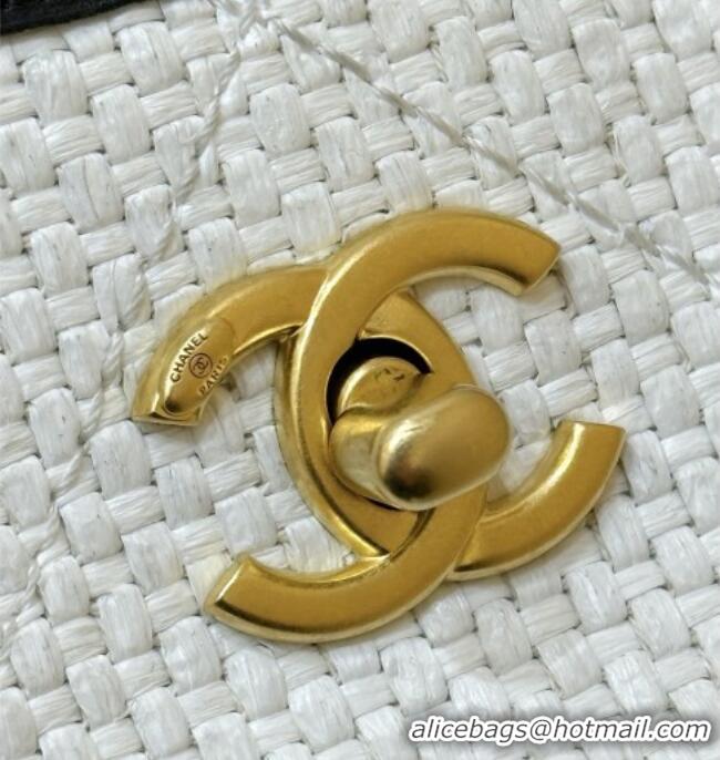 Famous Brand Chanel Braided Straw Small Shopping Tote Bag AS6015 White 2026 Top Quality