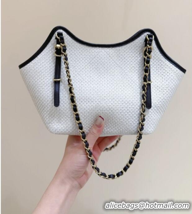 Famous Brand Chanel Braided Straw Small Shopping Tote Bag AS6015 White 2026 Top Quality