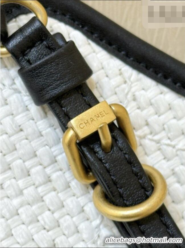 Famous Brand Chanel Braided Straw Small Shopping Tote Bag AS6015 White 2026 Top Quality