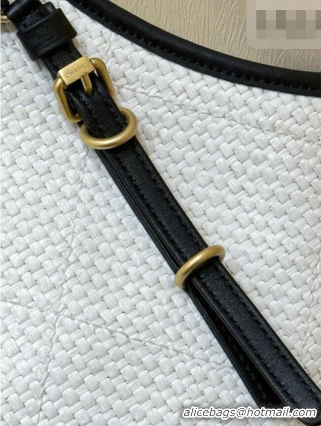 Famous Brand Chanel Braided Straw Small Shopping Tote Bag AS6015 White 2026 Top Quality