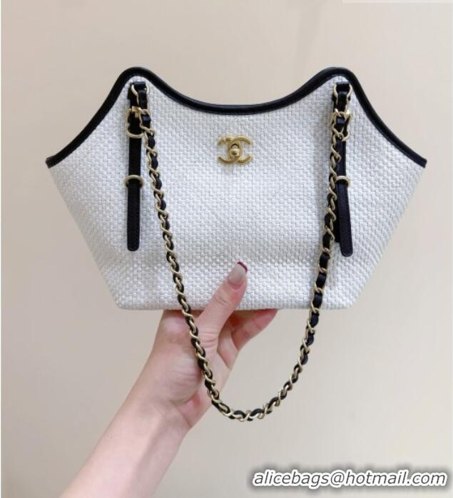Famous Brand Chanel Braided Straw Small Shopping Tote Bag AS6015 White 2026 Top Quality