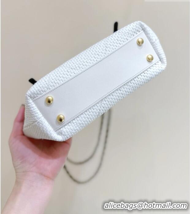 Famous Brand Chanel Braided Straw Small Shopping Tote Bag AS6015 White 2026 Top Quality