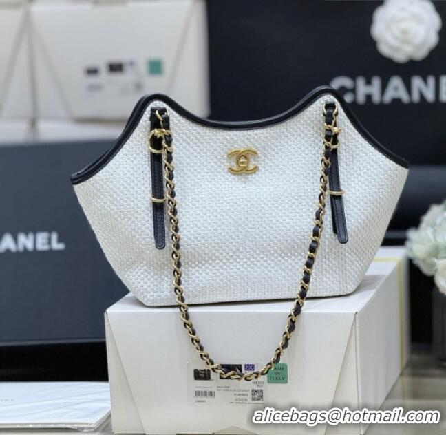 Famous Brand Chanel Braided Straw Small Shopping Tote Bag AS6015 White 2026 Top Quality