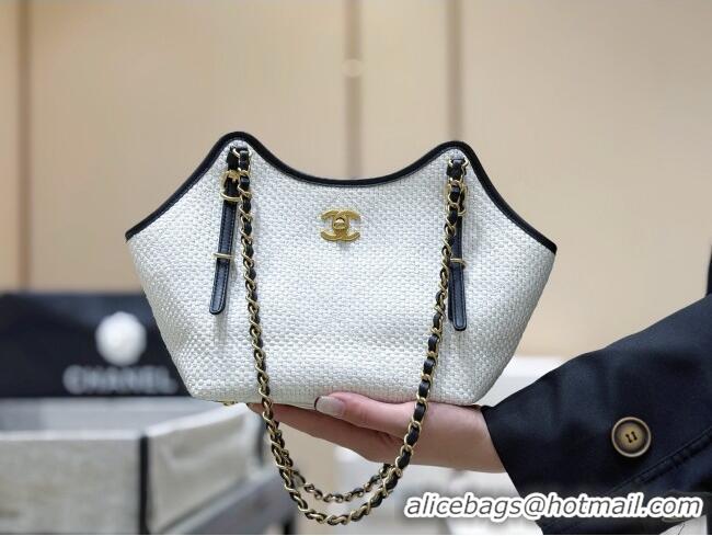Famous Brand Chanel Braided Straw Small Shopping Tote Bag AS6015 White 2026 Top Quality
