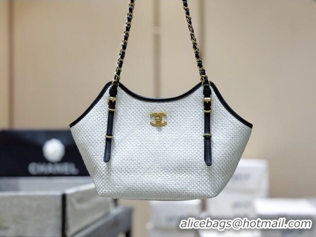 Famous Brand Chanel Braided Straw Small Shopping Tote Bag AS6015 White 2026 Top Quality