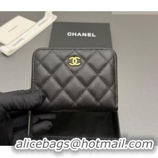Cheapest Chanel Zipped Short Wallet in Grained Leather AP4652 Black/Gold 2026