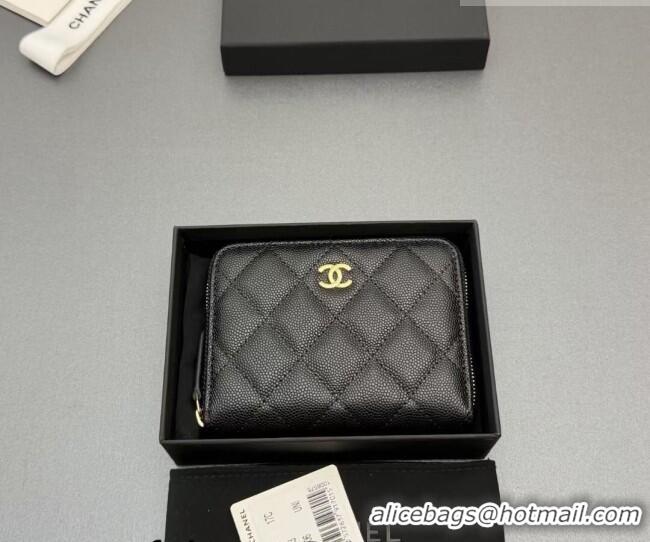 Cheapest Chanel Zipped Short Wallet in Grained Leather AP4652 Black/Gold 2026