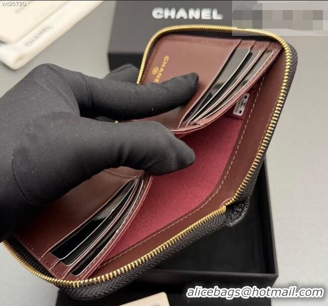 Cheapest Chanel Zipped Short Wallet in Grained Leather AP4652 Black/Gold 2026
