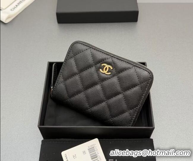 Cheapest Chanel Zipped Short Wallet in Grained Leather AP4652 Black/Gold 2026