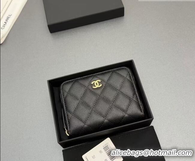 Cheapest Chanel Zipped Short Wallet in Grained Leather AP4652 Black/Gold 2026