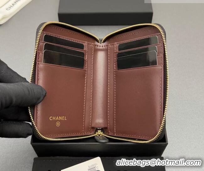 Cheapest Chanel Zipped Short Wallet in Grained Leather AP4652 Black/Gold 2026