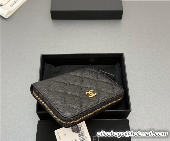 Cheapest Chanel Zipped Short Wallet in Grained Leather AP4652 Black/Gold 2026