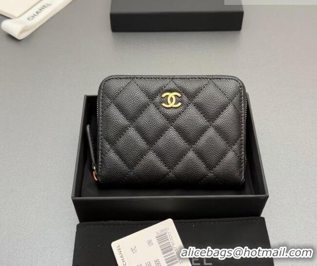 Cheapest Chanel Zipped Short Wallet in Grained Leather AP4652 Black/Gold 2026