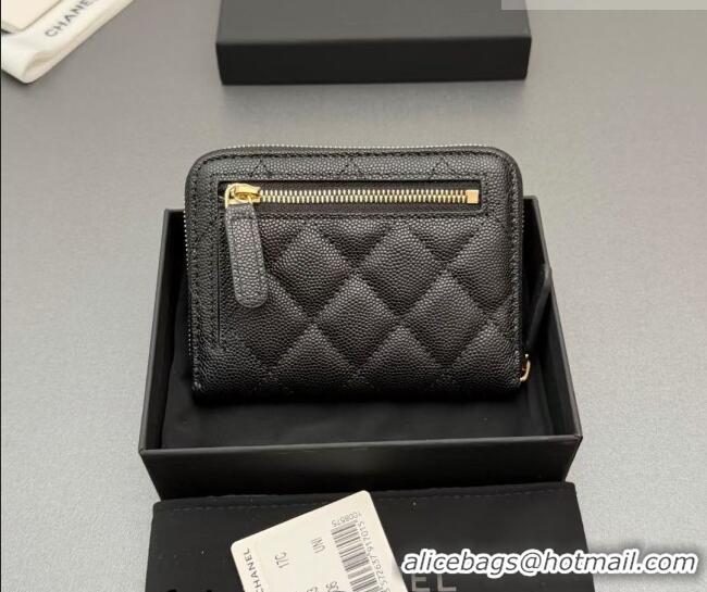 Cheapest Chanel Zipped Short Wallet in Grained Leather AP4652 Black/Gold 2026