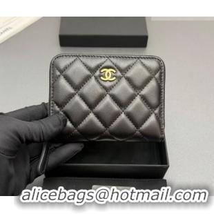 Inexpensive Chanel Zipped Short Wallet in Lambskin Leather AP4652 Black/Gold 2026