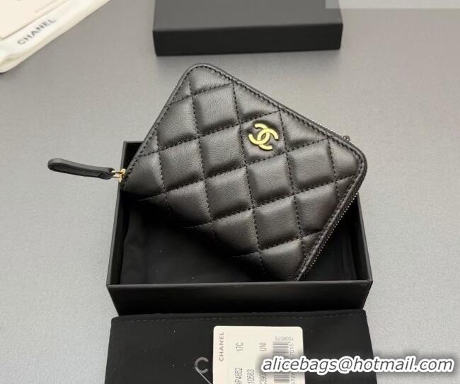 Inexpensive Chanel Zipped Short Wallet in Lambskin Leather AP4652 Black/Gold 2026