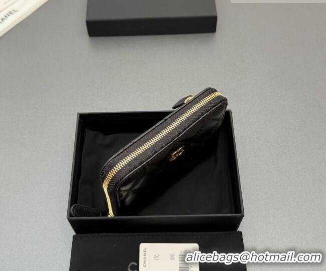 Inexpensive Chanel Zipped Short Wallet in Lambskin Leather AP4652 Black/Gold 2026