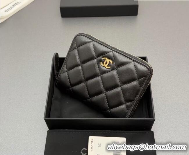 Inexpensive Chanel Zipped Short Wallet in Lambskin Leather AP4652 Black/Gold 2026